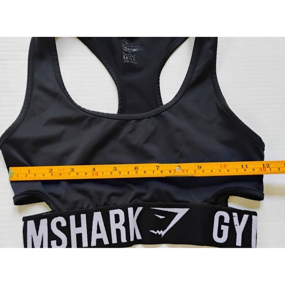Gymshark Sports Bra Black Cropped Racerback Elastic Band Logo Womens XS/S Gym... - Picture 5 of 7